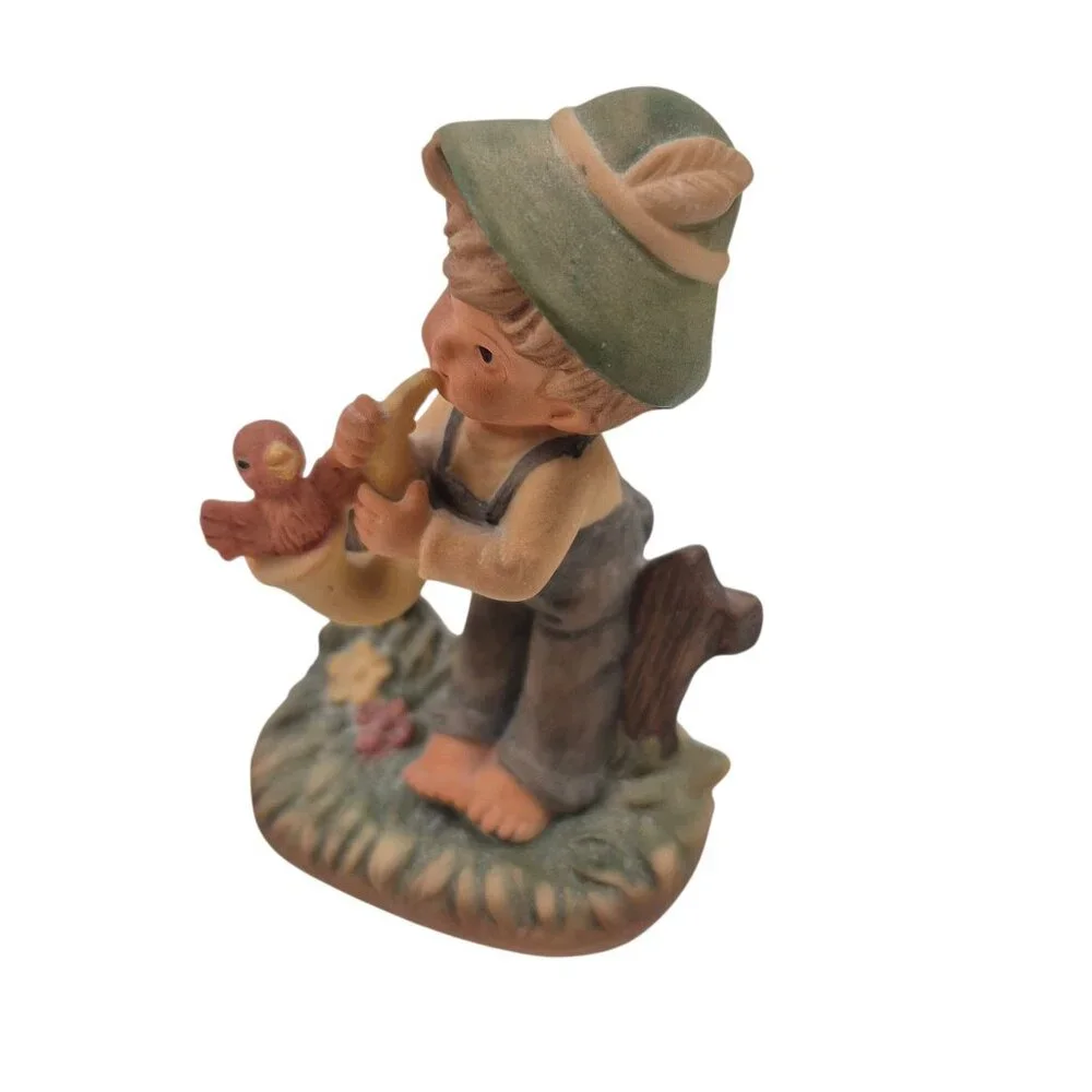 Napco Boy Figurine Boy Playing Saxophone Bird Fence Vintage Japan Porcelain - Picture 9 of 10